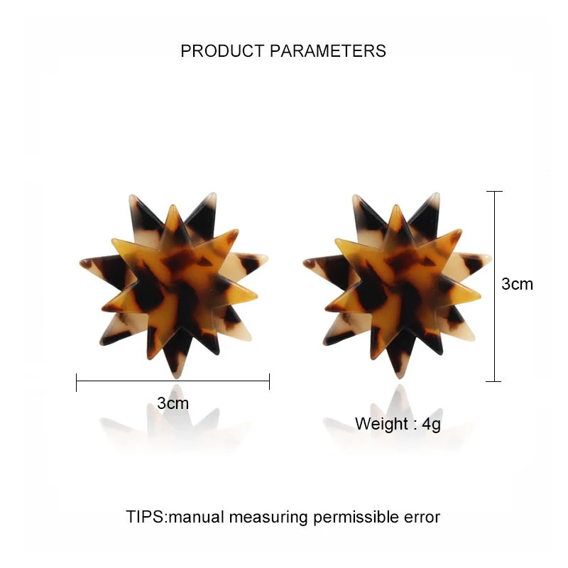Новые модные серьги-гвоздики с леопардовым принтом черепахового цвета массивные