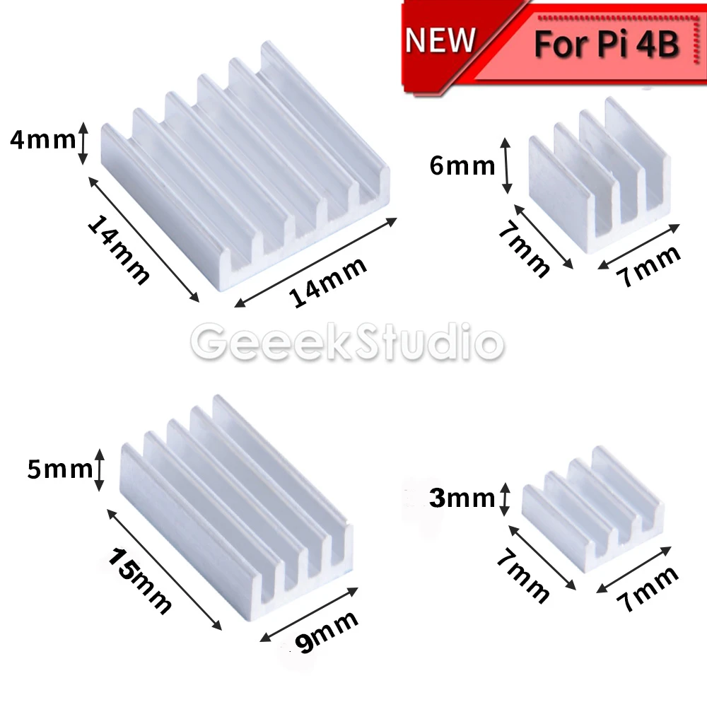 New 1 Set of 4 pcs Aluminum Heat Sink Silver / Black or 2 set 5 Pack for Raspberry Pi 4B Model B | Компьютеры и офис