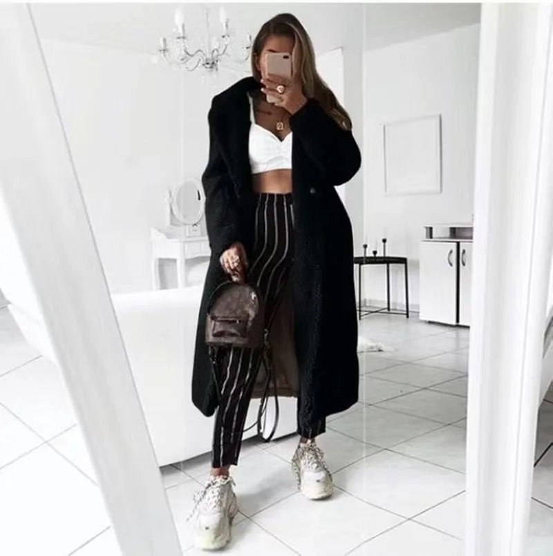 

Women Winter Warm Fur Coat Cardigan Office Lady Sexy Women Wool Blend Top Coat Plus Size Long Coat Wool Jacket 2021 New