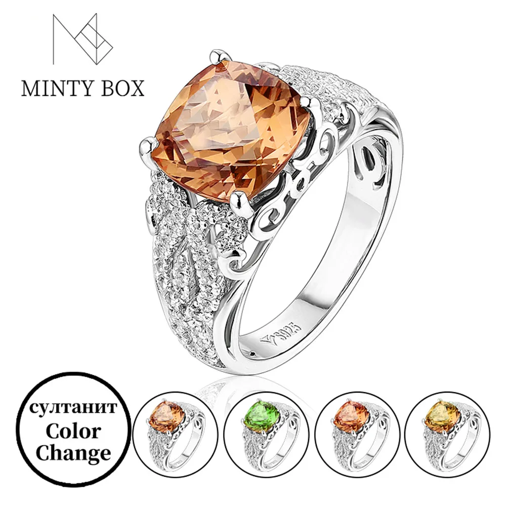 

Mintybox S925 Silver Rings4.3 Carats Created Zultanite Color Change Classic Ring Design Wedding Birthday Women Gift
