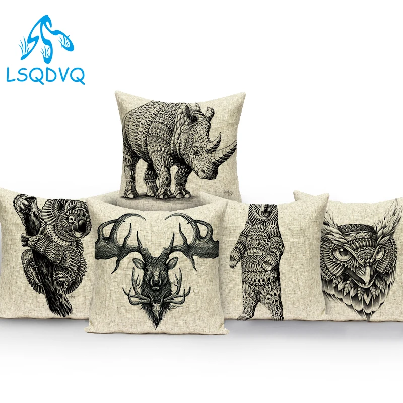 

Black White Animals Bull Terrier Bulldog Elephant Deer Polyester Pillow Cover Decorative Sofa Home Cushion Cover Pillowcase