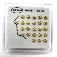 24pcsset 925 sterling thai sliver nose rings studs gold piercing jewelry nostril blossom flower septum helix wholesale