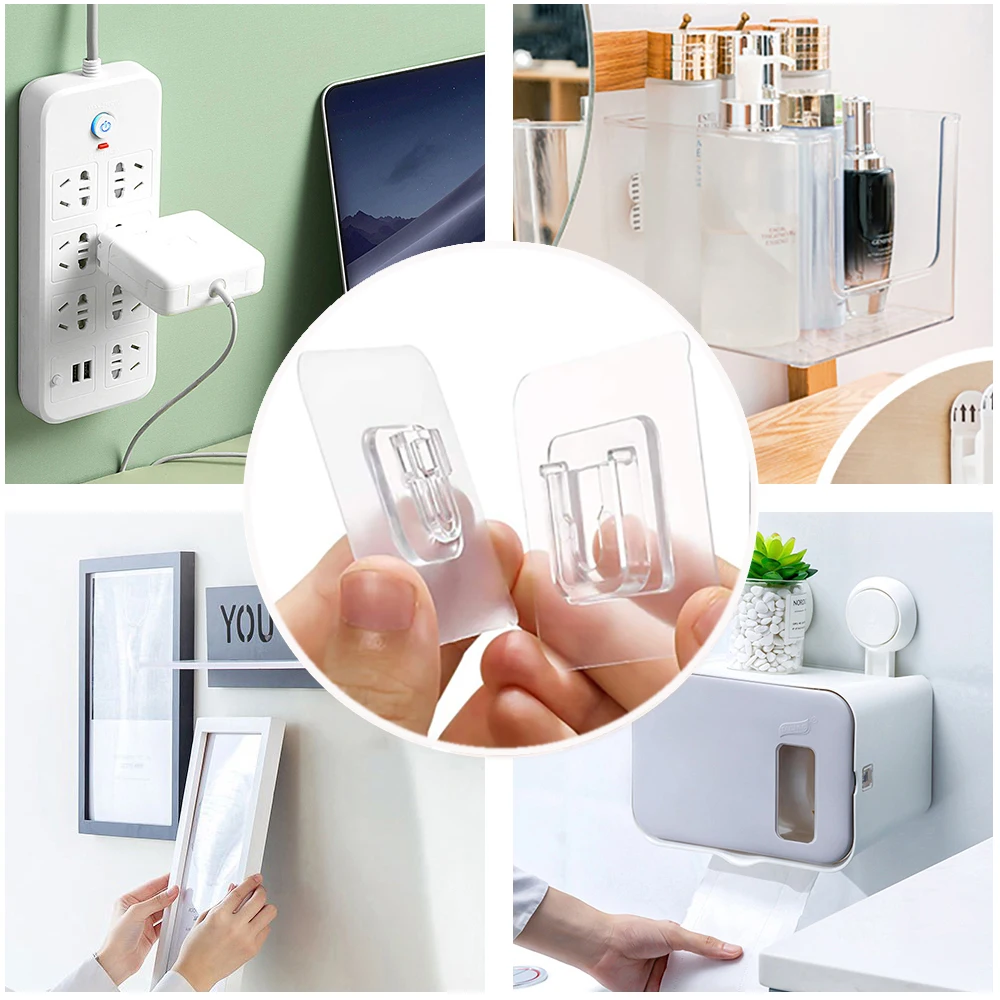 

Self Adhesive Wall Hooks Double-sided Wall Holder Transparent Hooks Suction Cup Wall Storage Hook Wall Hook for Bathroom Kitche