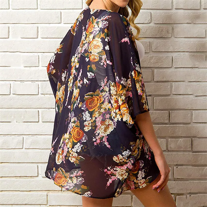 Женское прозрачное пляжное платье-кардиган Throug элегантное шифоновое кимоно с