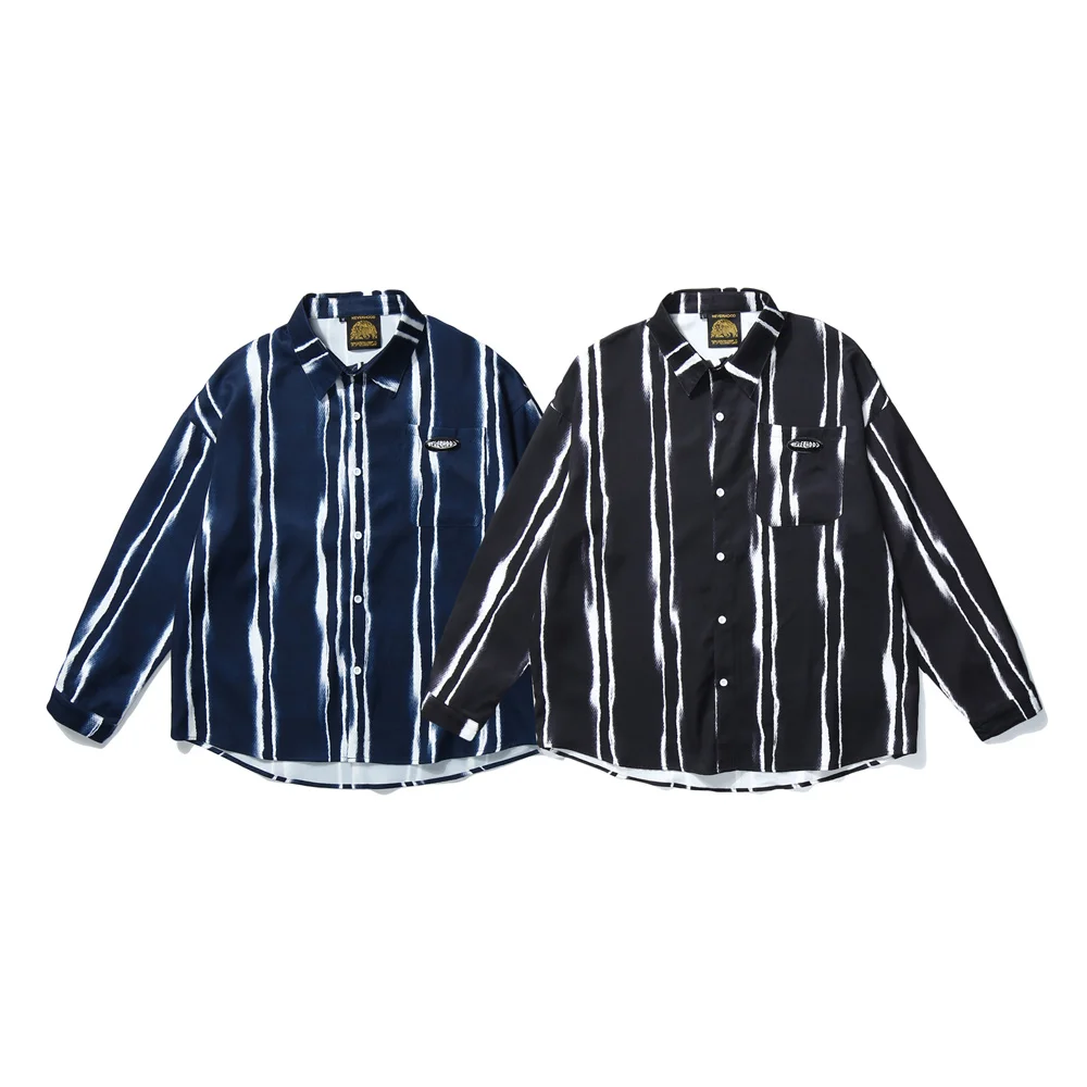 Рубашка мужская в полоску винтажная Классическая уличная одежда модная