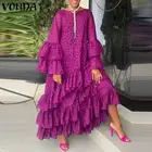 Женское богемное длинное платье, винтажное платье с расклешенными рукавами и принтом, вечерние платья 2021 VONDA, летний сарафан, повседневные платья