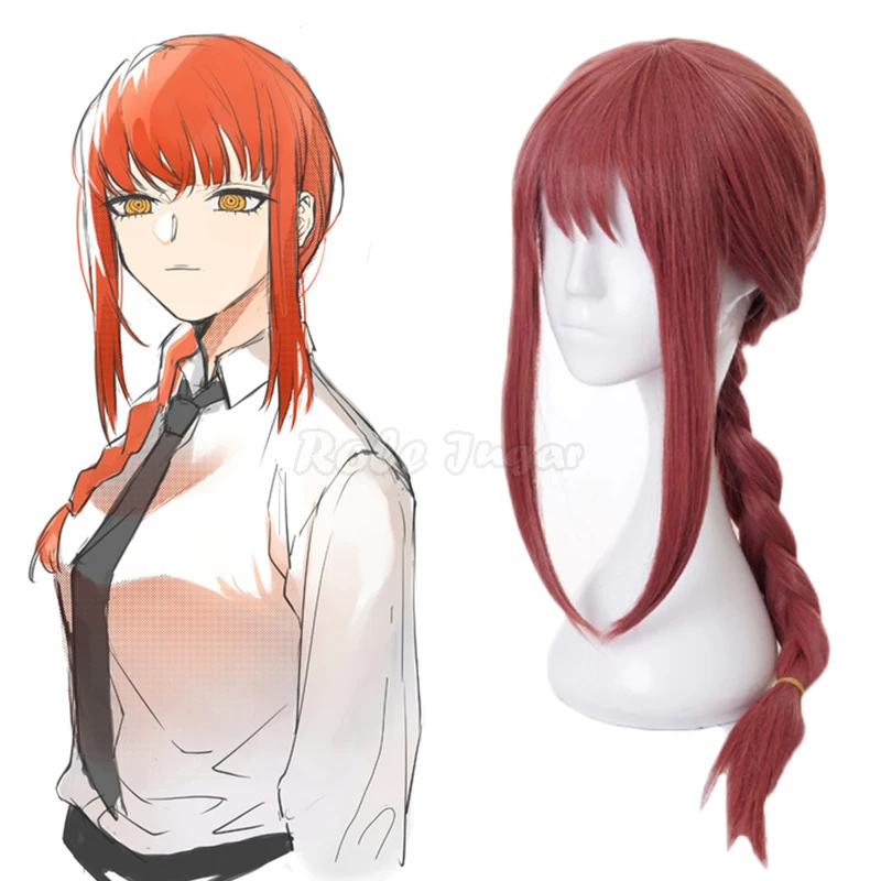 70cm Anime Chainsaw Man Cosplay Makima Wig Halloween Party Women Long Pink Braided Synthetic Hair Wigs Role Play C40M60