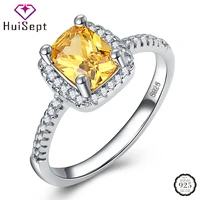 huisept charms ring 925 silver jewelry for women rectangle citrine zircon gemstones finger rings wedding engagement components