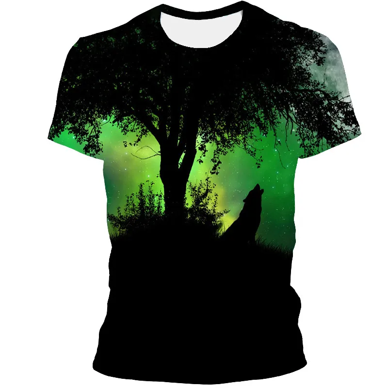 

2021 summer new style hot sale short-sleeved 3DT shirt wolf head print short-sleeved O-neck shirt Harajuku men's streetwear