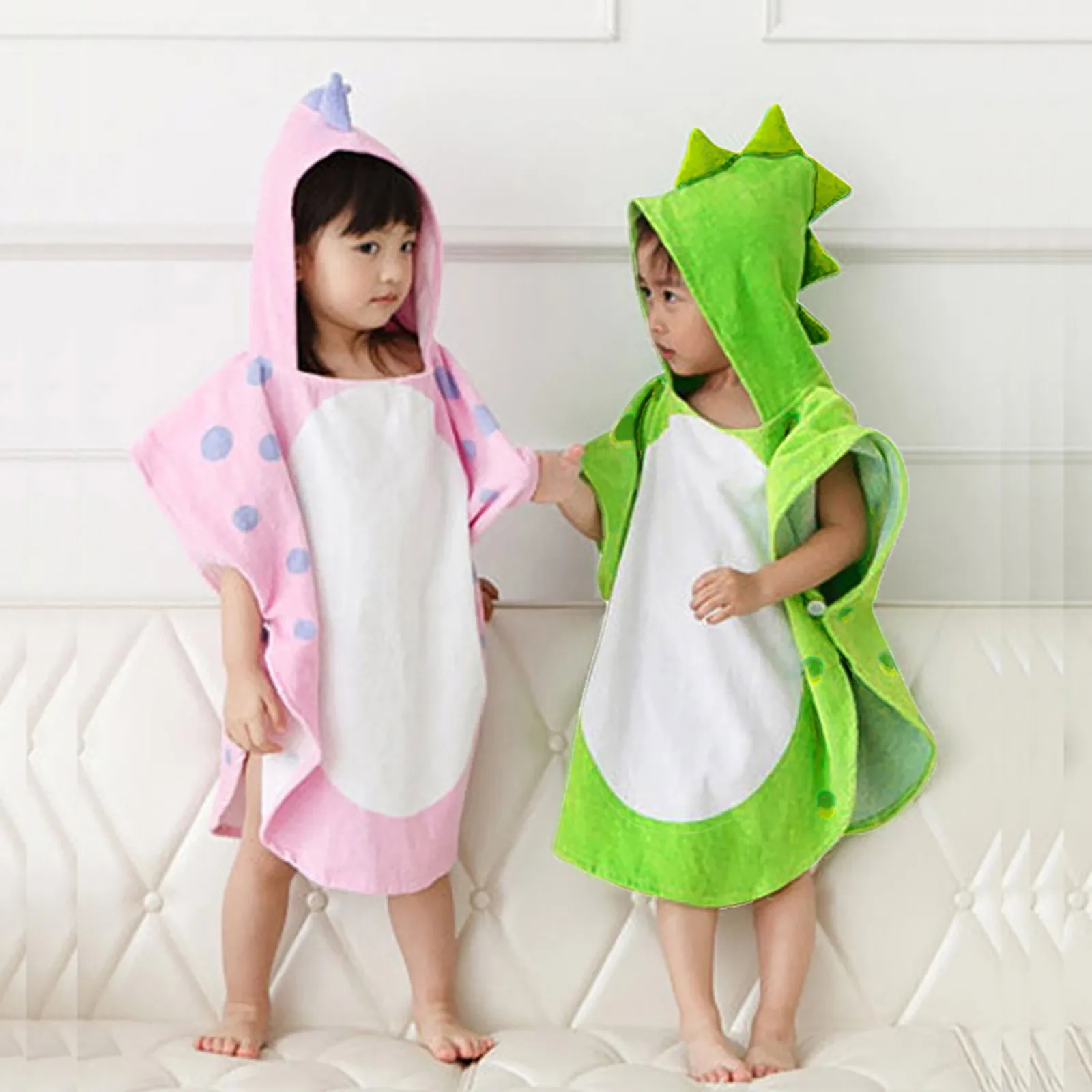 Мягкое детское пончо с капюшоном и мультяшным динозавром для мальчиков девочек