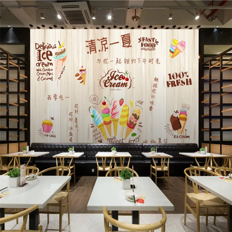 Пользовательские современная мода лето мороженое десерт магазин фон настенная