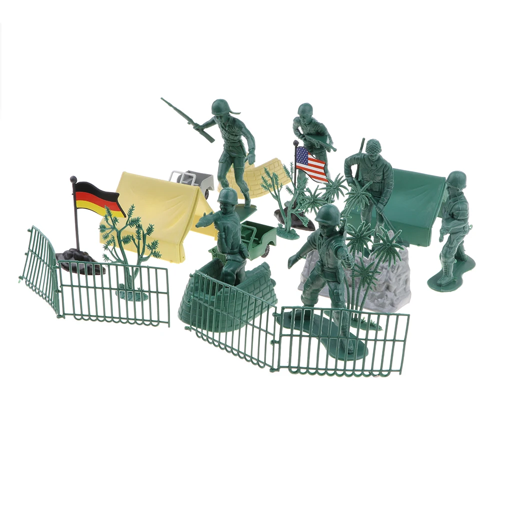

Bucket of 25 Pieces WWII Soldier Sandbag Rockery Army Figures Playset Army Sand Scene Model Army Men Accessories
