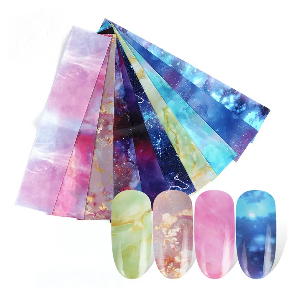 

6 Sets Nail Foils Transfer Stickers Decals Holographic Flower Nail Starry Paper