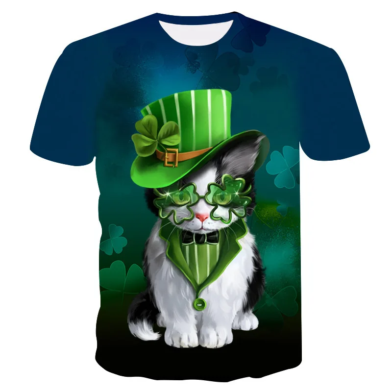 Лето 2018 футболка с коротким рукавом и принтом для мужчин женщин 3D рисунком кота
