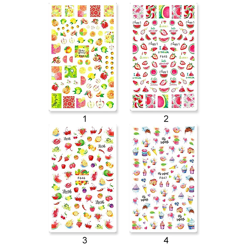 

1PC Fruits Sliders Nails Watermelon/Strawberry/Orange 3D Nail Sticker Decals New Design Decoration Foil Tips
