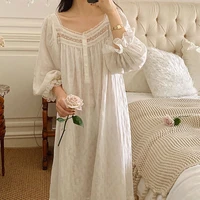 pure cotton vintage nightgowns women spring autumn full sleeves long night dress victorian romantic princess sleepwear home wear