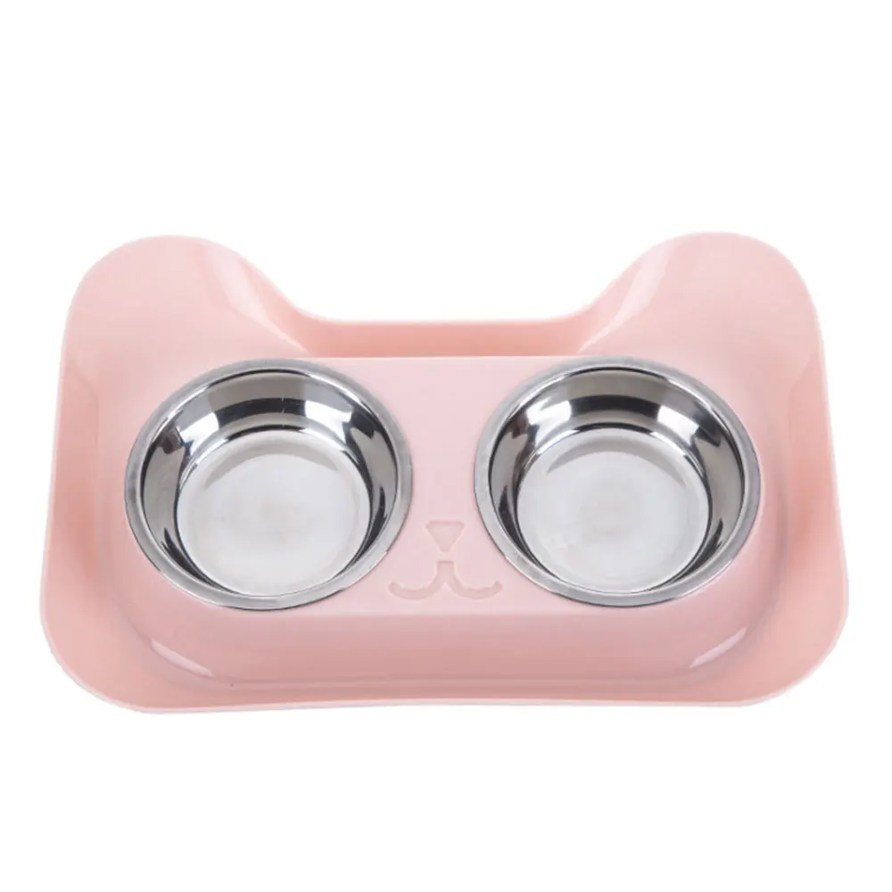 Leakproof Double Dog Bowl Pet Feeding Drinking Bowls Cat Water Feeder Pet Try with 2 Steel Removable Bowls Pet Bowel Christmas