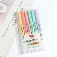 double head erasable highlighter pen markers fluorescent pen highlighters pen drawing art supplies 6pcsset