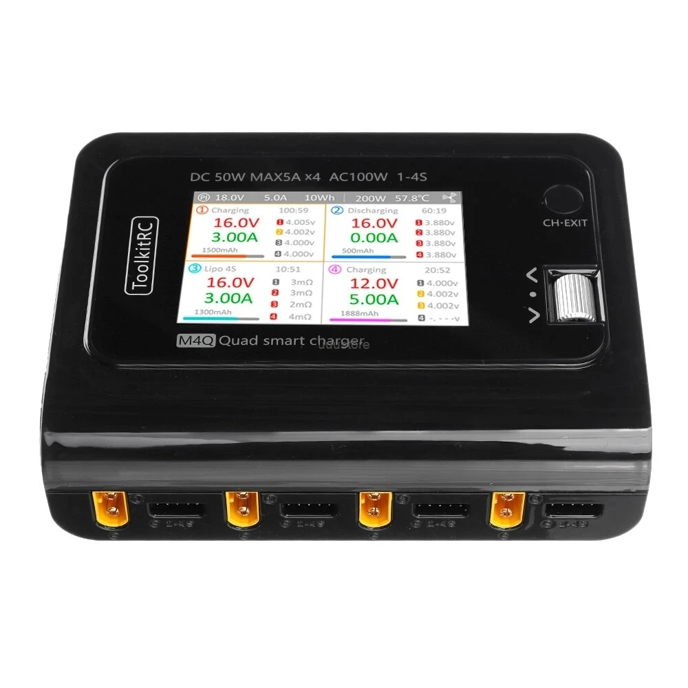 ToolkitRC M4Q 4x50 Вт 5A 1-4S AC 100 4 порта XT60 XT30 DC умное зарядное устройство 32 бит ARM IPS яркий
