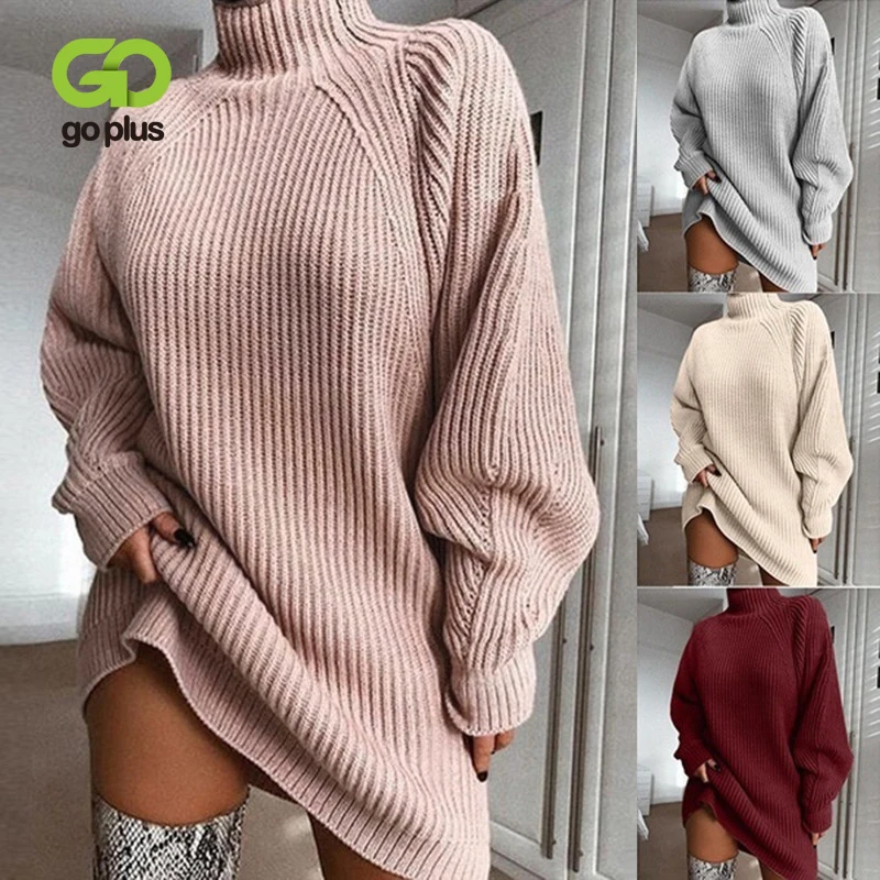 GOPLUS 2020 весеннее женское вязаное платье с высоким воротником толстые теплые