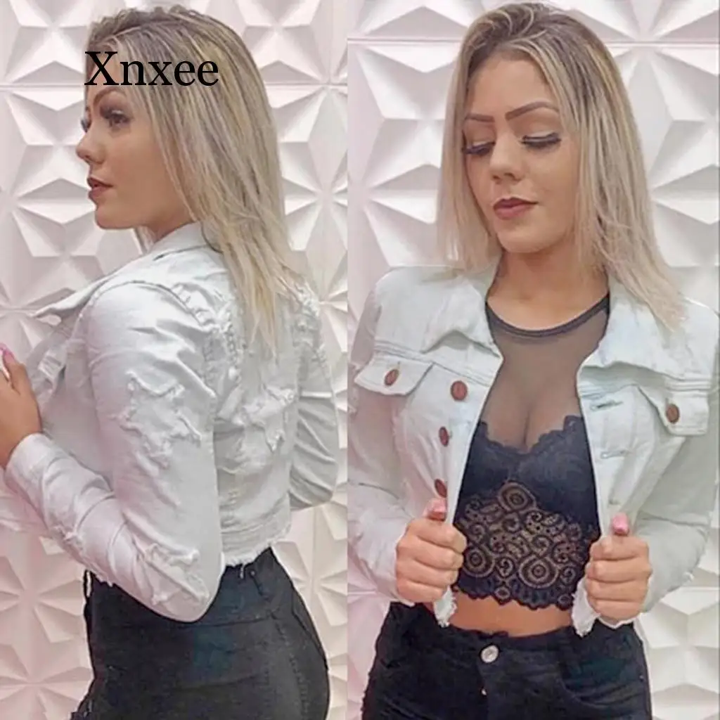 Женская джинсовая куртка короткая с длинным рукавом осенне-зимняя | одежда