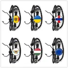 Антильские острова, Европейский союз, Украина, Венгрия, Молдова, Виргинские Острова США, Национальный флаг, стеклянный кабошон, кожаный браслет из веревки