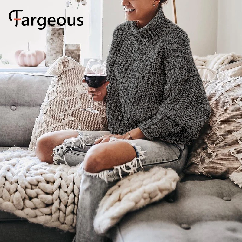 Женская водолазка цвета хаки Fargeous джемпер с длинным рукавом вязаный СВОБОДНЫЙ