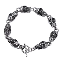 11mm men bracelets jewelry silver color stainless steel skull bracelet curb cuban link chain punk male accessories gift gs0025