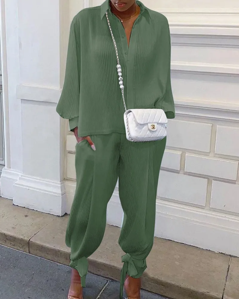 

Two Piece Set Women Top And Pants Tracksuits Women 2020 Casual Solid Suit Long Sleeve Top+Loose Long Pants Ropa Mujer