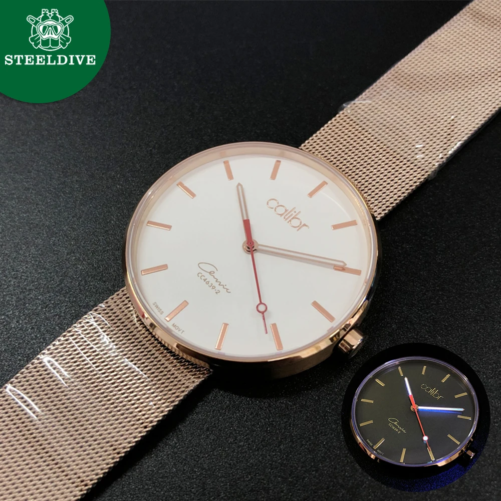 Роскошные мужские кварцевые часы STEELDIVE для дайверов с искусственным сапфировым