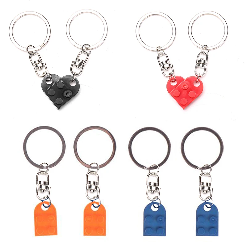 

2Pcs Love Heart Brick Keychain For Couples Friendship Heart KeyRing Jewelry Gift Heart Key Ring