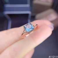 fine jewelry 925 sterling silver inlaid with natural gemstone luxury noble square blue topaz womens ol style ring support detec