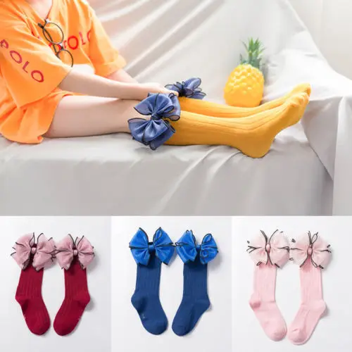 

Baby Girl Socks Knee High Bows Princess Socks Cute Bow Striped Mid Sox
