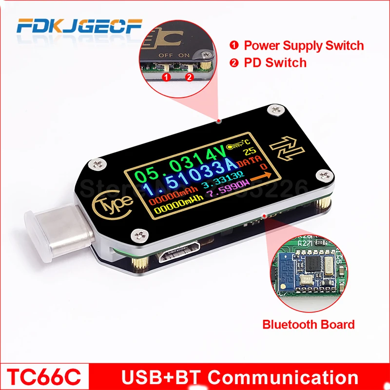 TC64 TC66 TC66C type-C PD триггер USB-C Вольтметр Амперметр Напряжение 2 способ измеритель тока модульное зарядное устройство батарея USB тестер модуль - Цвет: TC66C