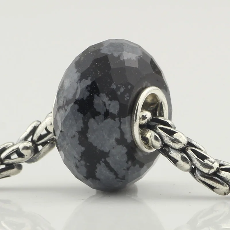 

Snow Natural Stone Beads Charms With Authentic 925 Sterling Silver Fit European Charm Bracelet Round Beads Silver Jewelry Gifts
