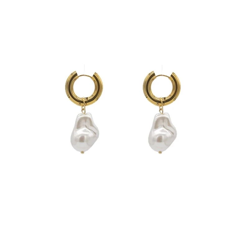 

Circle Earrings New Vintage High Imitation Baroque Pearl Earrings Gold Circle Earclip Women Jewelry Golden Punk Round A14257