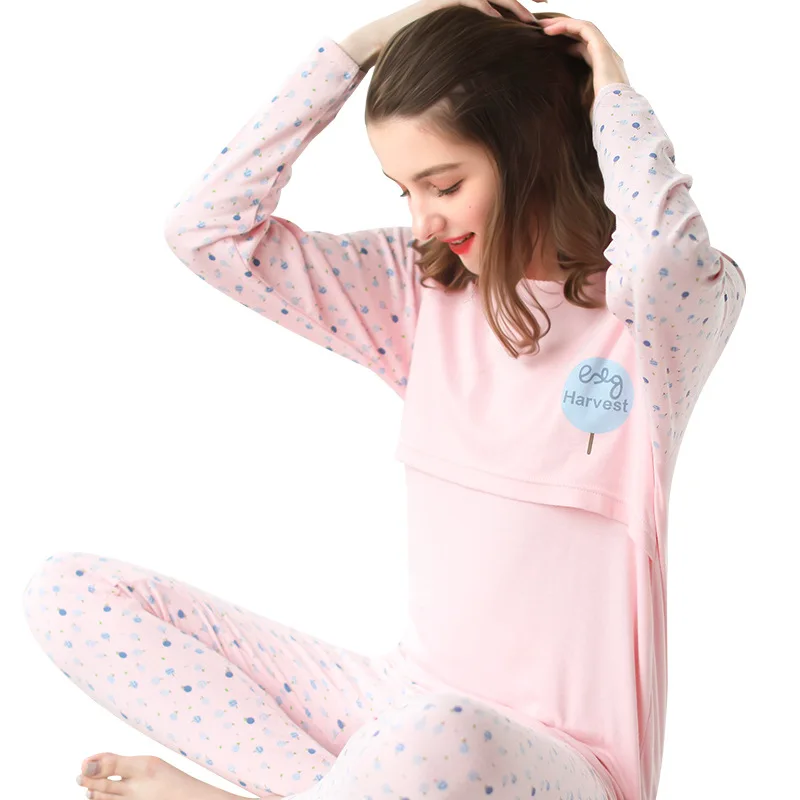 

2020 autumn and winter new cotton maternity maternity clothing postpartum nursing pajamas autumn Pants Set thermal underwear