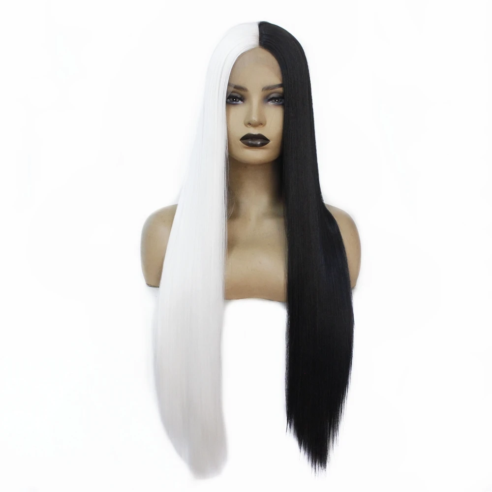 Термостойкие парики длинные прямые синтетические на сетке спереди половина