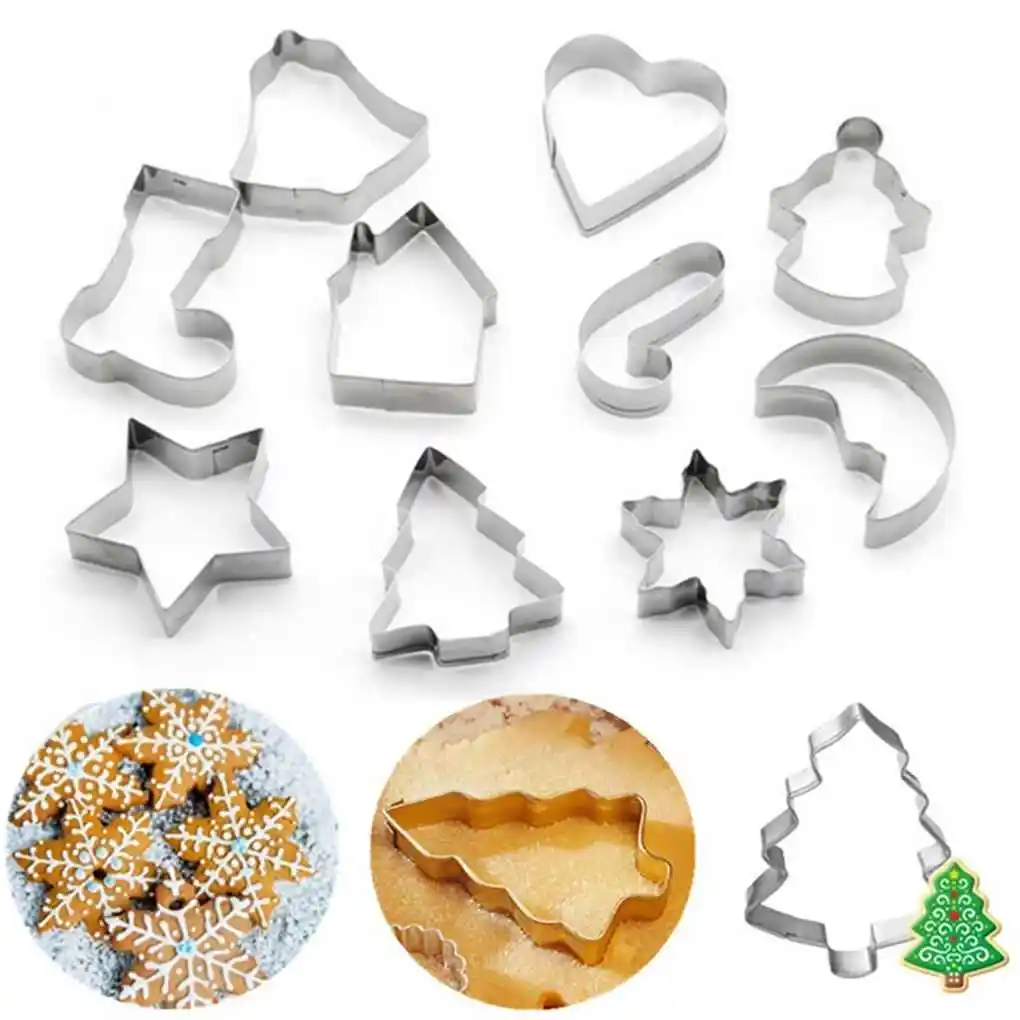 

10Pcs Stainless Steel Baking Mold Christmas Cookie Cutters Xmas Tree Star House Bells Snowflake Baking Cake Biscuit Fondant Mold