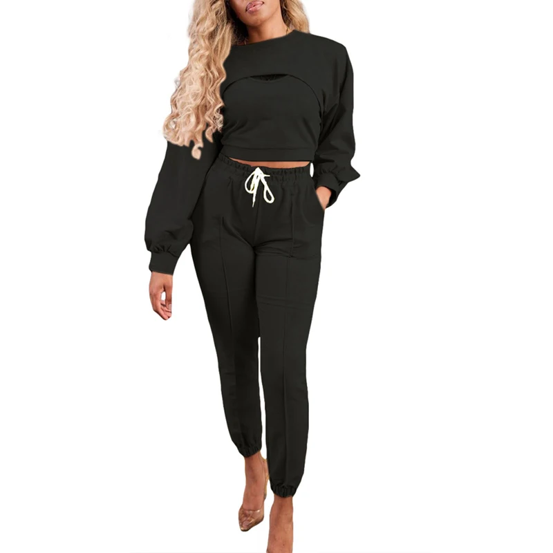 

Kayotuas 3Pcs Sportswear Vest Tops+O-Neck Long Sleeve Cropped Outwear+Skinny Drawstring Pencil Pants Leggings Clothes Sets