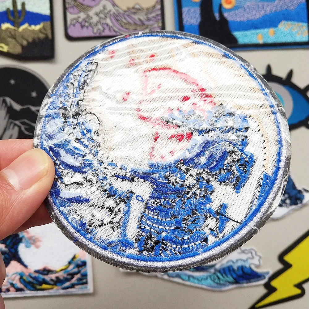 

Fashion Patches Round Rectangle Embroidery for Clothes Iron on Appliques Stickers Embroidered Badges Stripes Patch for Backpack