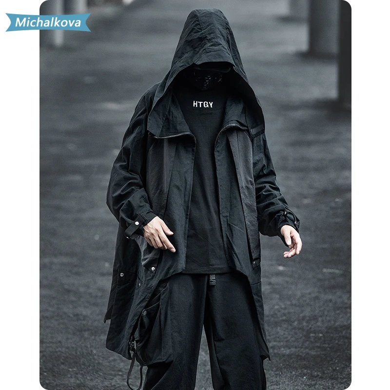 

Windbreaker Military uniform Hiphop women/Men's clothes loose comfortable Medium length Jacket Cape function dark style hooded