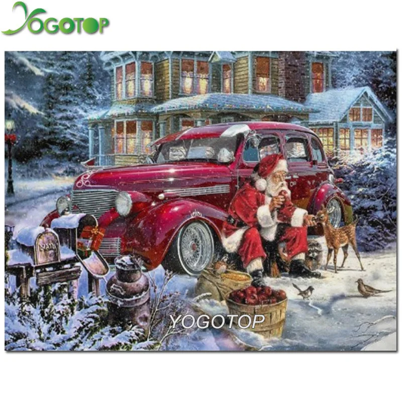 Алмазная вышивка сделай сам 5D алмазная живопись Санта-Клаус и старый автомобиль
