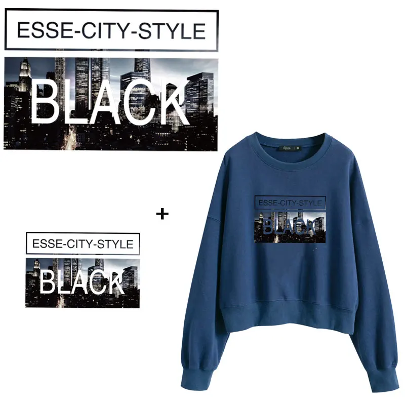 

Black Iron on Patch on T-shirt Sticker Street Icon Letter Esse City Style Heat Transfer Printing Accessory Decoration Patches
