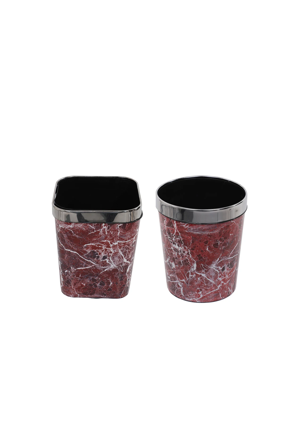 

Plastic Round and Square Trash Can with Marble Pattern Metal Cap Set of 2