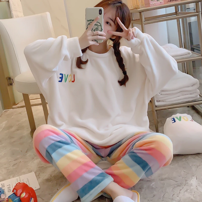 

Pajamas women's thickened flannel home service suit autumn/winter warm nightgown underwear pijama mujer sleepwear