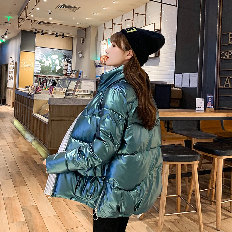 

Stand Collar Waterproof Winter Jacket for Women 2020 Side Zipper Coat Female Short Parkas Glossy Waterproof Winter Coat Jackets