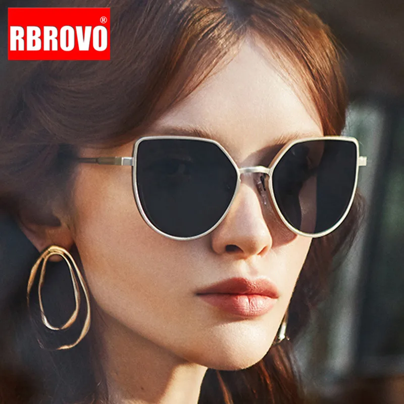 

Солнечные очки RBROVO в винтажном стиле женские, зеркальные солнцезащитные аксессуары «кошачий глаз», брендовые дизайнерские, 2021