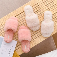 winter indoor open toe women fur slippers soft warm plush flat grils shoes non slip home bedroom solid ladies fluffy slides
