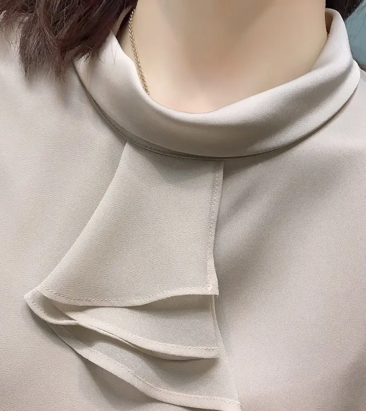 

Commute 3/4 Sleeve Fashion Shirt Female Ruffled Lapel Solid Color Simple Small Clear Style Pullover Blouses Women 2020 Spring